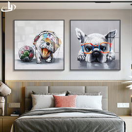 卡通动物法斗卧室装饰画狗狗餐厅客厅背景墙壁画儿童房间床头挂画