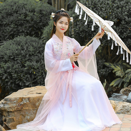 古装女仙女飘逸中国风套装，樱花超仙气，汉服表演古筝演出服装套装夏