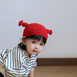 手工编织婴儿帽子春秋宝宝毛线，帽儿童套头帽，女童针织帽男童秋冬季