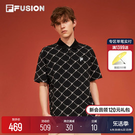 FILA FUSION斐乐潮牌POLO衫男短袖2024夏季老花翻领T恤半袖男