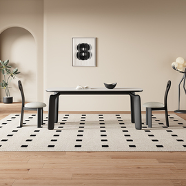 复古实木餐桌长方形现代简约家用侘寂风创意哑光纯白色岩板餐桌