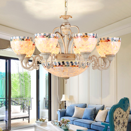 地中海风格田园客厅吊灯，欧式卧室法式复古南洋手工，艺术氛围贝壳灯