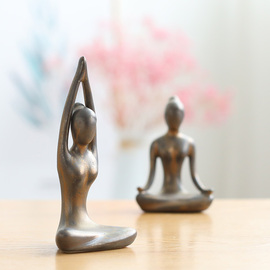 辉道现代简约创意瑜伽，少女小摆件陶瓷工艺，家居抽象人物开业