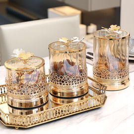 欧式美式茶几茶色水晶玻璃储物罐轻奢创意家居，收纳蝴蝶糖果罐摆件