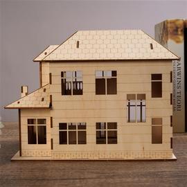 diy木制欧式别墅立体拼图建筑，儿童益智积木，拼装小房屋子模型玩具