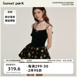 sunsetpark日落公园丝绒，蔷薇复古蓬蓬裙，吊带连衣裙原创生日裙