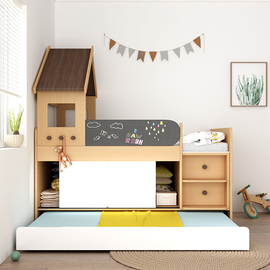 安兰图儿童半高床多功能双层床，上下床床柜一体，组合床儿童床带拖床