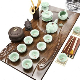 功夫紫砂茶具套装家用小型茶盘，客厅泡茶道托盘实木排水式简约茶海