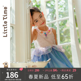 littletime女童美人鱼公主裙亮片2024表演礼服裙夏洋气连衣裙