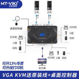 迈拓维矩MT-201-KM KVM切换器2口 kvm连接线手动USB 2进1出带键鼠切换 配线可连接打印机VGA KVM切换器共享器