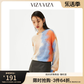 商场同款vizaviza秋季镂空拼色针织衫，上衣马海毛毛衣女