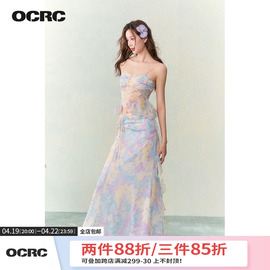 ocrcofficial梦幻碎花雪纺，两穿吊带度假风抽褶，仙女长半裙套装