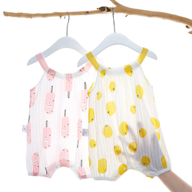 婴儿肚兜夏天纯棉吊带，护肚脐睡觉衣服夏季新生宝宝无袖连体衣薄款