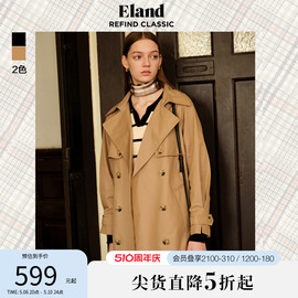 eland衣恋经典英伦风外套，女美拉德气质学院，风双排扣休闲风衣