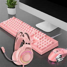 新盟616双色背光键盘可爱粉色ABS料发光有线鼠标键盘机械手感键鼠
