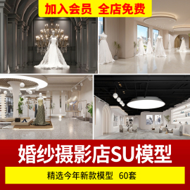 北欧原木风LOFT工业风婚纱影楼摄影棚工作室办公室草图大师SU模型