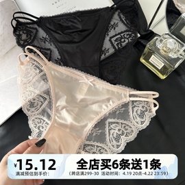 23轻奢法式~高叉系带，蕾丝内裤女士青年，低腰甜美性感纯欲黑白