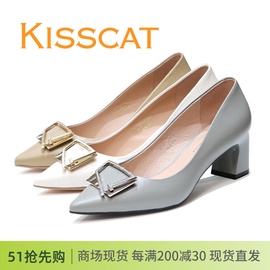 kisscat接吻猫2024高粗跟尖头，32500羊皮女单鞋，ka42500-13