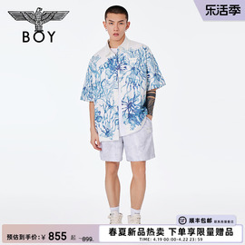 BOYLONDON24春夏情侣款短袖蓝色满印印花时尚衬衫外套N22002