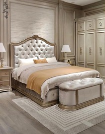 美式art筑源实木床，主卧家具现代欧式法式雕花软包1.8米落地双人床