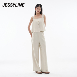 jessyline杰茜莱2024夏季吊带背心直筒休闲长裤时尚套装女潮