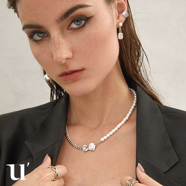 复古大珍珠项链巴洛克气质锆石吊坠女个性锁骨链特别简约饰品