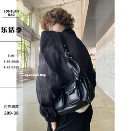 lonslanbag2024ssnew宽肩带，辣妹机车可调节多口袋单肩斜跨包