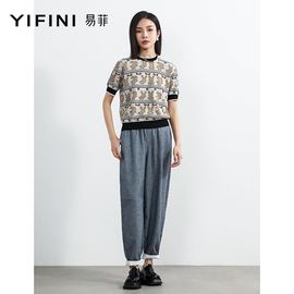 Yifini/易菲宽松休闲遮肉休闲裤女夏装亚麻小脚裤束脚裤