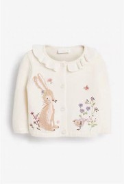 女童兔子刺绣荷叶娃娃领纯棉，毛衣针织开衫宝宝棉线洋气90-140码