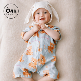 Oak Family婴儿短袖连体衣春夏季纱布宝宝衣服新生儿爬服