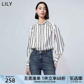 lily2024春女装复古条纹，时尚都市通勤款宽松垂坠感长袖衬衫女