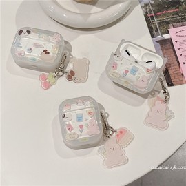 可爱小狗兔子猫咪适用airpods pro2苹果无线蓝牙耳机套airpods1/2代同款挂饰pro3代防摔保护套透明女蛋糕