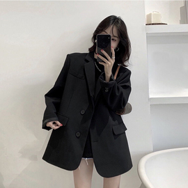 新春西装外套女小个子韩版高级小众，设计感上衣，宽松休闲黑西服正装