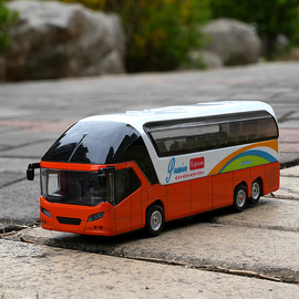 合金双层巴士模型回力声光玩具，大巴公交车仿真长途客车盒装