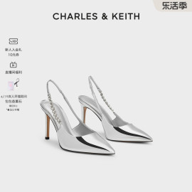 CHARLES&KEITH春夏女鞋CK1-60280377时尚链条尖头高跟凉鞋女