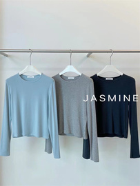 jasmine2024年春季简约气质，圆领纯色显瘦百搭t恤女长袖打底衫2342