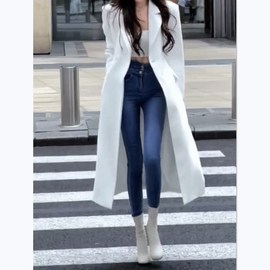 韩版高级感白色西装风衣女，春秋设计感宽松时尚气质中长款外套