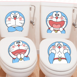 可爱卡通马桶贴纸卫生间防水创意机器猫贴画个性搞笑马桶盖装饰贴