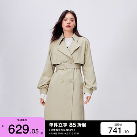 绫致ONLY2023秋冬季时尚翻领泡泡袖中长款风衣外套女