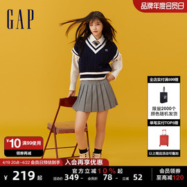 gap女装2024春夏，百搭简约学院风弹力，百褶迷你裙短裙876121