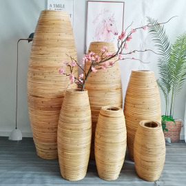 东南亚藤编落地花瓶摆件，插干花绢花编织花，器客厅餐厅橱窗摆设防摔