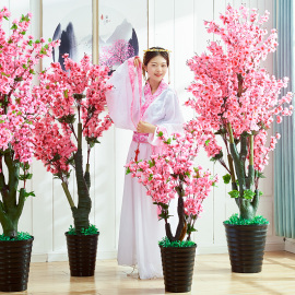 仿真桃花假树盆栽客厅摆设装饰桃树落地花室内树假塑料植物大盆景