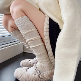 JK白色小腿袜女秋冬加厚保暖羊毛黑色堆堆袜咖啡短袜子灰色中筒袜