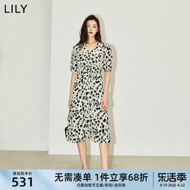 天丝亚麻LILY2024夏法式浪漫碎花V领高腰显瘦A字连衣裙女