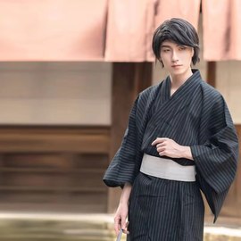 日本和服男正装日系浴衣着，物传统cosplay温泉料理黑色线条长袍