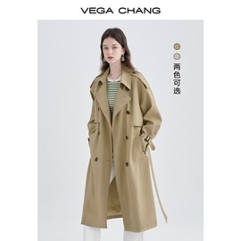 vegachang风衣女，中长款韩版收腰，时尚外套