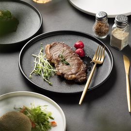 日式流沙盘子牛排盘西餐盘，家用黑色磨砂平盘，西餐餐盘创意餐厅菜盘
