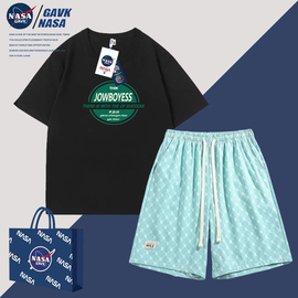 NASA GAVKR联名2023夏季印花男女套装款短袖纯棉情侣T恤潮牌