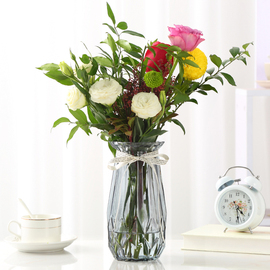 欧式彩色玻璃透明花瓶大号ins客厅摆件插干花水培 富贵竹百合花瓶