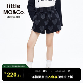 littlemoco童装裤子女童松紧腰，纯棉牛仔短裤女大童儿童女童裤